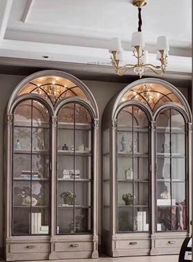 art家具建筑复兴拱形半圆酒柜 美式实木雕刻玻璃柜门餐边柜展示柜