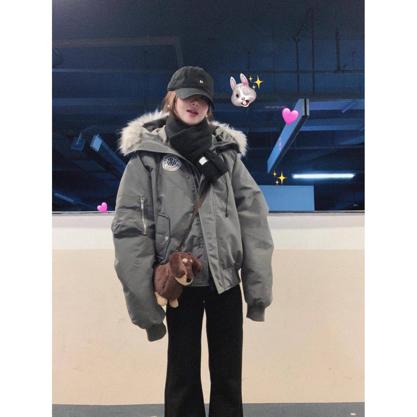 努力当个富婆的店工装大毛领棉服女短款2025新款冬装加厚外套潮