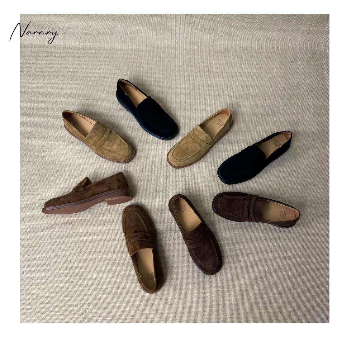 Narary鞋履真皮手工小皮鞋羊翻绒复古单鞋英伦风圆头乐福鞋平底,女鞋,乐福鞋（豆豆鞋）,淘宝优惠券,粉丝福利购,淘宝优惠卷