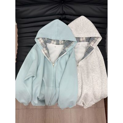 奶蓝bc拉链卫衣外套2025年秋冬季宽松版型韩系开衫