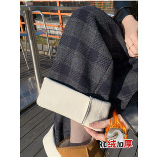 青春对白秋冬格子裤女2025新款宽松高腰直筒加绒加厚慵懒风阔腿裤