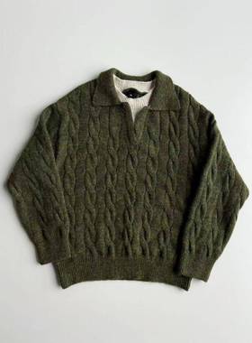 UNF式复翻古美麻花领毛衣男2025秋冬新TQH款重磅针织宽松休闲上衣