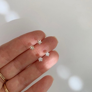 锆石超闪星星小耳钉女925纯银气质简约耳骨钉养耳洞防过敏ins耳饰