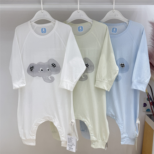 玥儿兔26年夏季薄款纯棉套头连体衣睡衣宝宝长袖空调家居爬服宽松