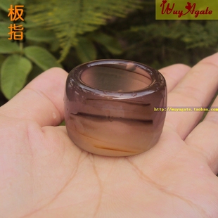 巴西原色无烧高冰彩灰玉髓玛瑙扳指戒指复古指环宽厚男士款22.5mm