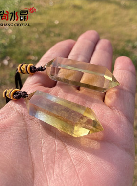 1件天然巴西黄水晶原石双尖六棱柱吊坠民族风编织绳情侣项链饰品