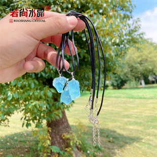 清新风天然海蓝宝原石吊坠女随形冰种糯海宝蓝项链蓝色水晶锁骨链