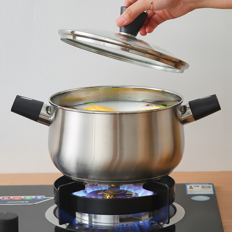 国风汤锅304不锈钢加厚无涂层家用炖锅煮粥泡面锅双耳电磁炉用