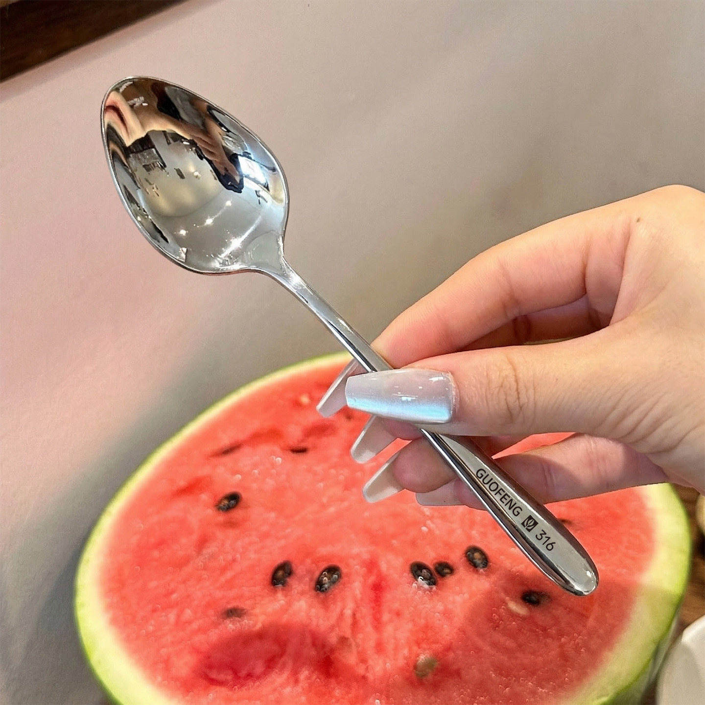 食品级316不锈钢挖西瓜小勺子薄边高颜值个人吃西瓜专用的神器