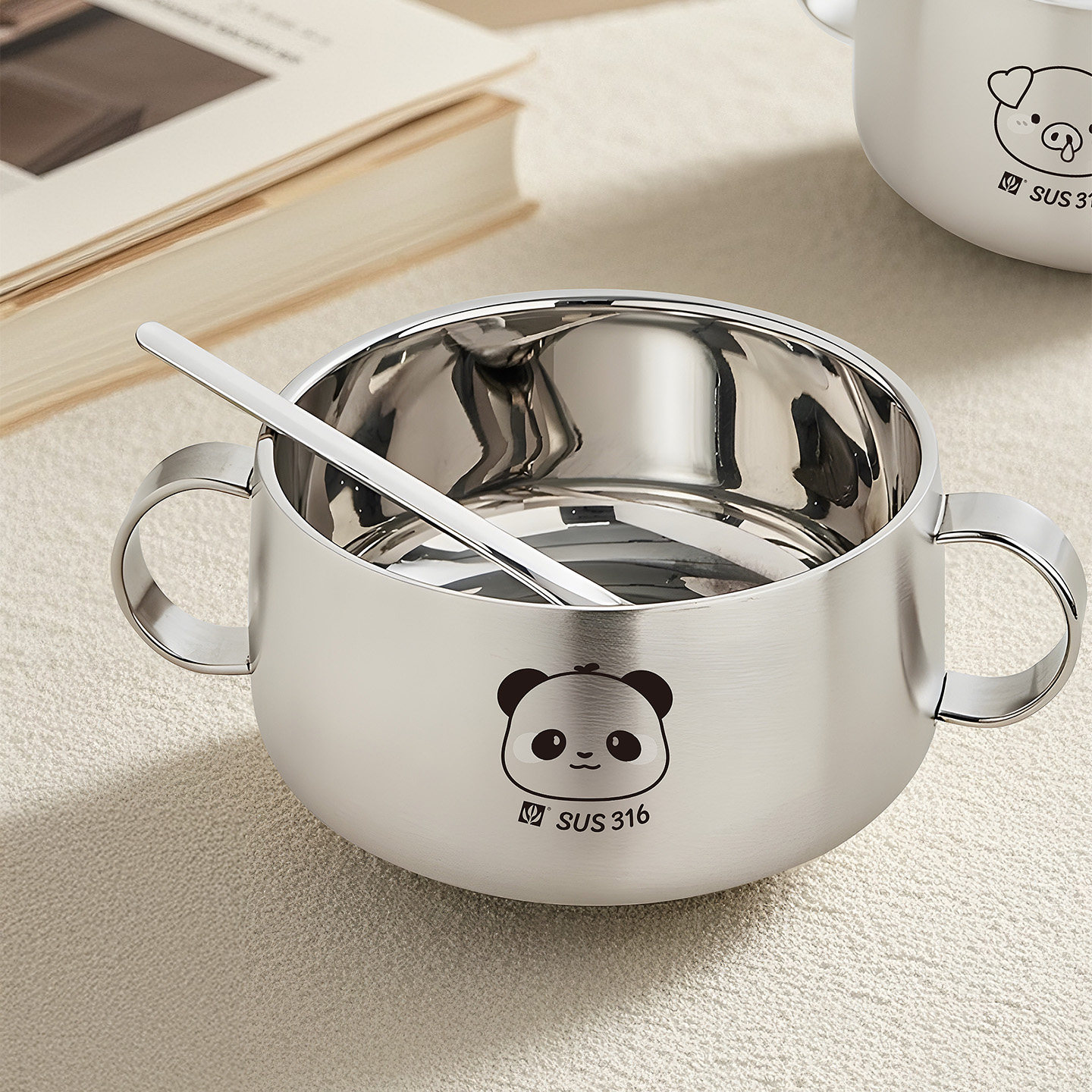 316L不锈钢儿童碗婴儿宝宝吃饭专用带盖子吸盘防摔餐具食品级副食