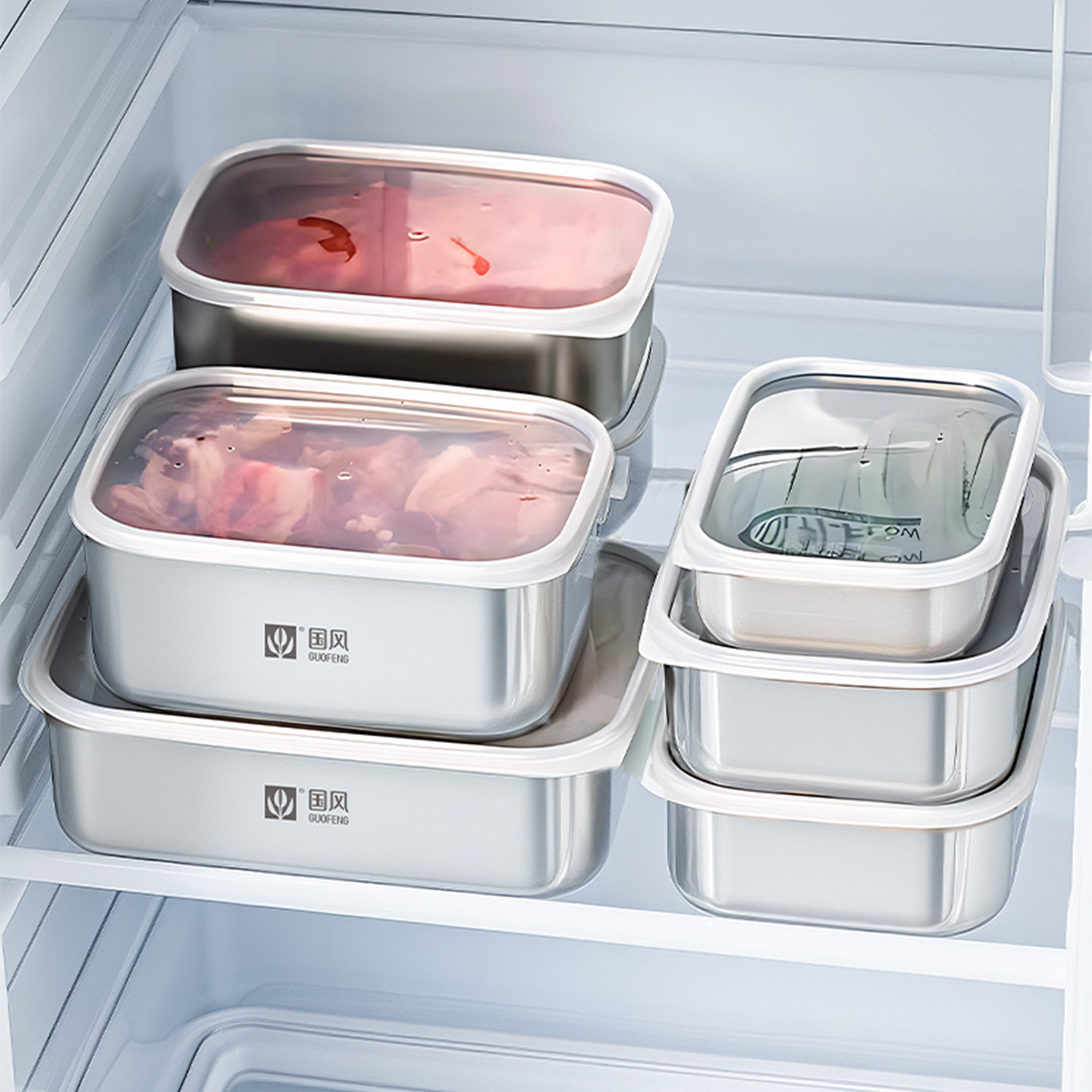 冷冻保鲜盒长方形不锈钢饭盒食品级密封盒水果分装盒子冰箱收纳盒