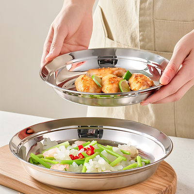 国风盘子家用316不锈钢食品级餐具圆盘炒菜盘子碟子防溢汤盘餐盘