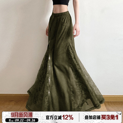 复古vintage拉链蕾丝拼接半身裙