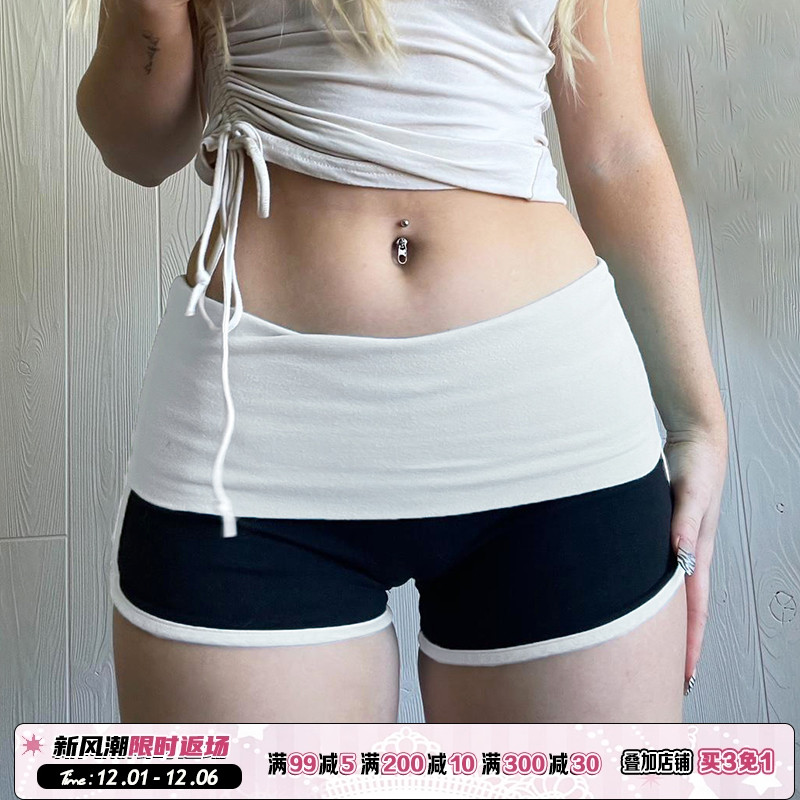 辣妹撞色腰头运动短裤
