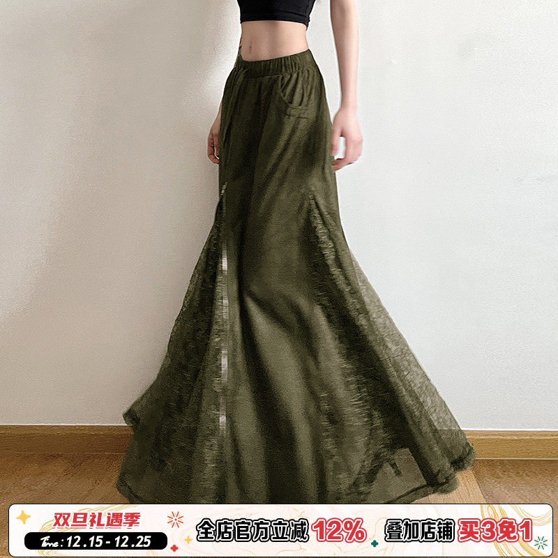 复古vintage拉链蕾丝拼接半身裙