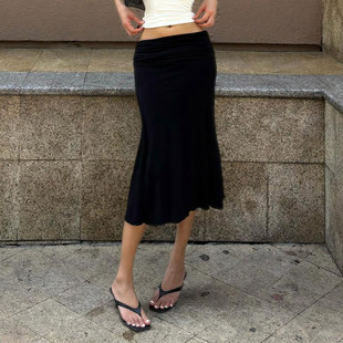 气质小众修身 法式 黑色半身裙基础包臀鱼尾裙 优雅主义 ROCKMORE