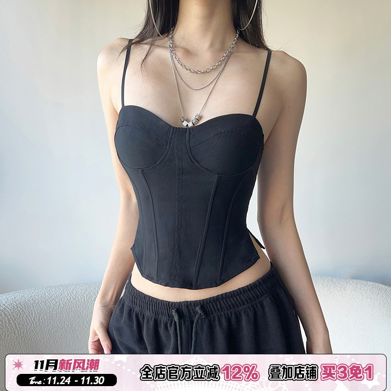 黑色性感鱼骨胸型背心吊带