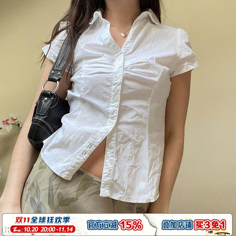 法式日杂白色衬衫后背绑带