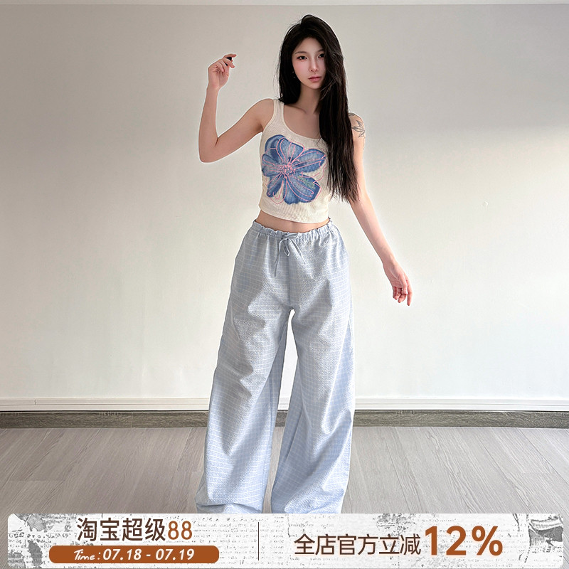 印花撞色背心&休闲裤两件套装