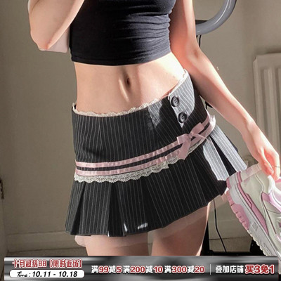 美校复古撞色蝴蝶结蕾丝半身裙
