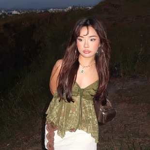 ROCKMORE 绿色蕾丝性感不规则吊带vintage古着小背心 森系辣妹