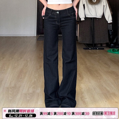美式复古小众宽松阔腿低腰牛仔裤