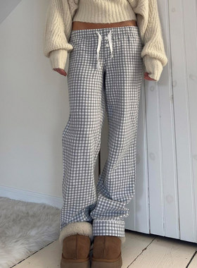 ROCKMORE【随性简搭】灰色系带松紧腰复古显瘦格子裤休闲直筒长裤