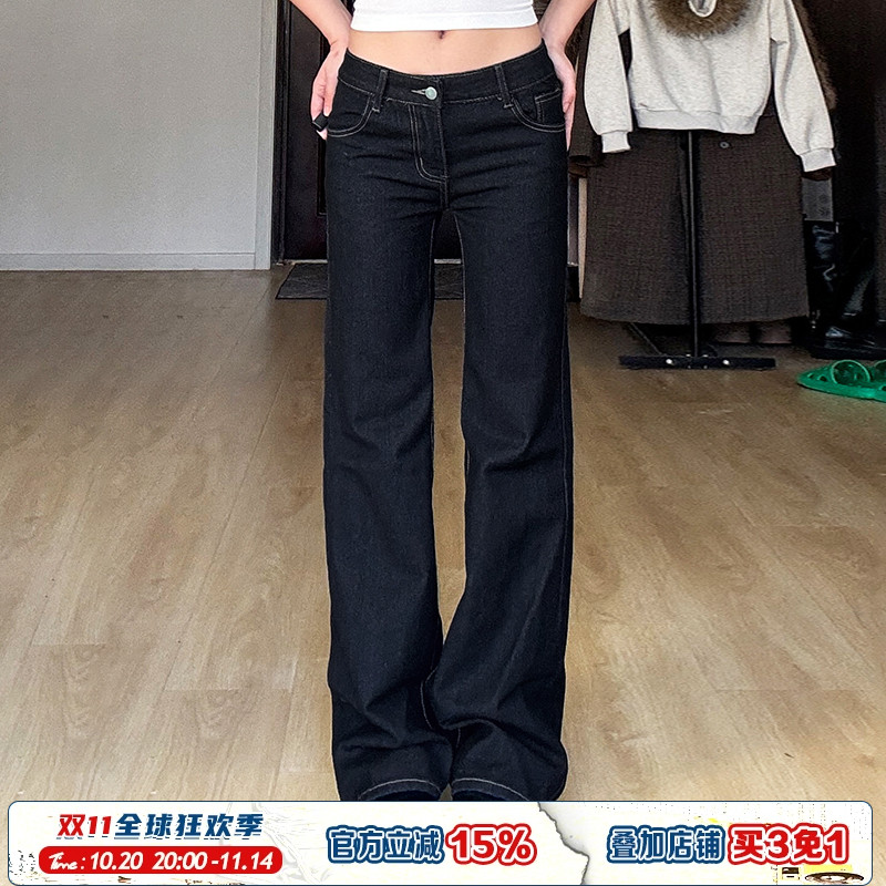 美式复古小众宽松阔腿低腰牛仔裤