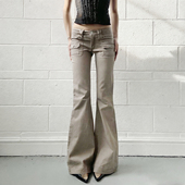 卡其色口袋元 复古 素微喇牛仔裤 低腰显瘦修身 ROCKMORE 长裤 美式