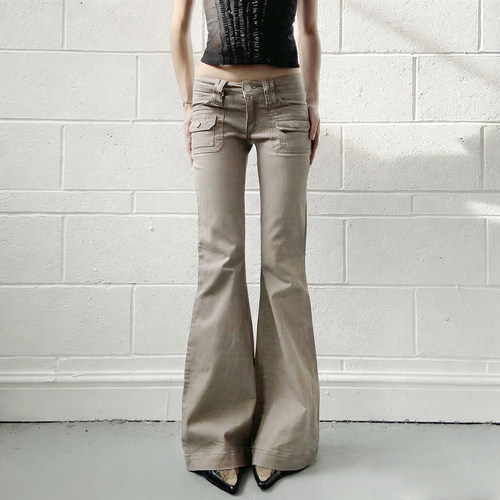 美式复古做旧口袋元素微喇牛仔裤