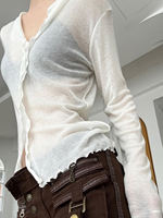 ROCKMORE [Holiday Escape] Sexy See-through Layered black ear-fringed Long-sleeved smock, a versatile top for summer girls thumbnail 6