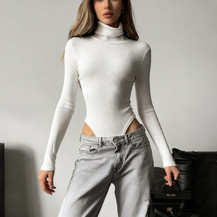 打底衫 ROCKMORE 连体衣性感修身 纯色高领显瘦紧身长袖 欧美基础