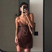 辣妹 ROCKMORE 法式 棕色复古波点吊带短裙性感低胸气质连衣裙潮