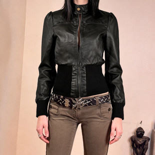 黑色立领拉链人造革皮衣外套机车风夹克上衣 街头 ROCKMORE 美式