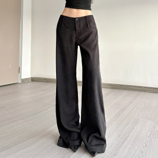 女宽松阔腿低腰长裤 ROCKMORE 裤 简约黑色基础显瘦西装 高智感风