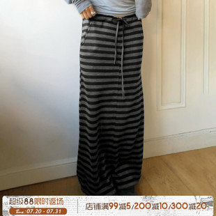 慵懒松弛 ROCKMORE 休闲百搭基础条纹抽绳半身裙宽松显瘦直筒裙