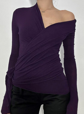 ROCKMORE【美式古早】紫色交叉V领多穿长袖开衫修身显瘦百搭上衣