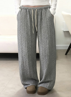 ROCKMORE【基础百搭】灰色系带腰头直筒麻花针织裤辣妹宽松休闲裤