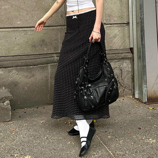 修身 ROCKMORE 腰头蕾丝边波点网纱中长裙 气质 显瘦半身裙 法式