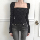 ROCKMORE 坎肩短上衣两件套 长袖 韩女氛围 方领少女风波点吊带