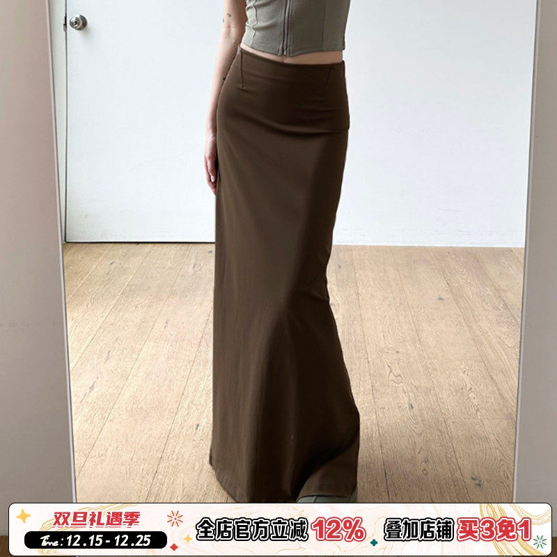 极简气质一片式开衩修身长裙