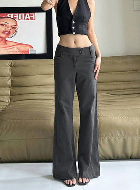 ROCKMORE【高智辣妹】深灰色低腰直筒显瘦西裤百搭通勤梭织休闲裤