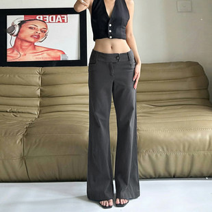 百搭通勤梭织休闲裤 深灰色低腰直筒显瘦西裤 高智辣妹 ROCKMORE