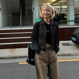 设计感拉链工装 复古 夹克外套百搭简约翻领上衣女 美式 ROCKMORE