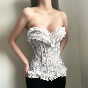 纯欲风花边堆叠束腰胸衣蝴蝶结拼接显瘦抹胸 重工 ROCKMORE 法式