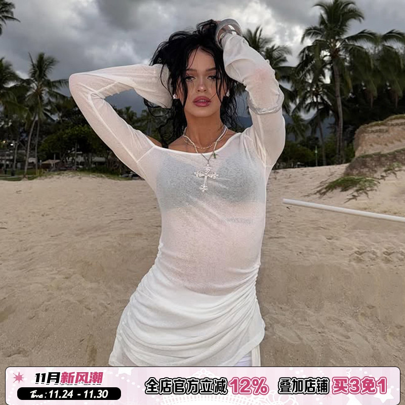 白色透视感轻薄防晒T恤