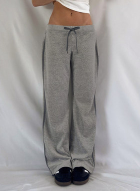 ROCKMORE【美式运动】撞色条基础款系带针织裤宽松显瘦灰色休闲裤