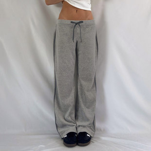 美式 宽松显瘦灰色休闲裤 运动 系带针织裤 撞色条基础款 ROCKMORE