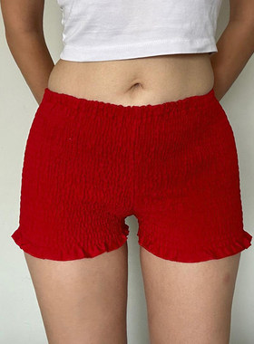 ROCKMORE【多巴胺少女】红色肌理感修身性感热裤 韩系ins休闲短裤