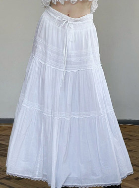 ROCKMORE【纯洁月光】海边度假风蕾丝拼接百搭长裙温柔白色半身裙